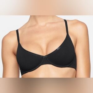 💕NWT SKIMS Cotton Logo Unlined Underwire Demi Bra Black SOOT 34D
